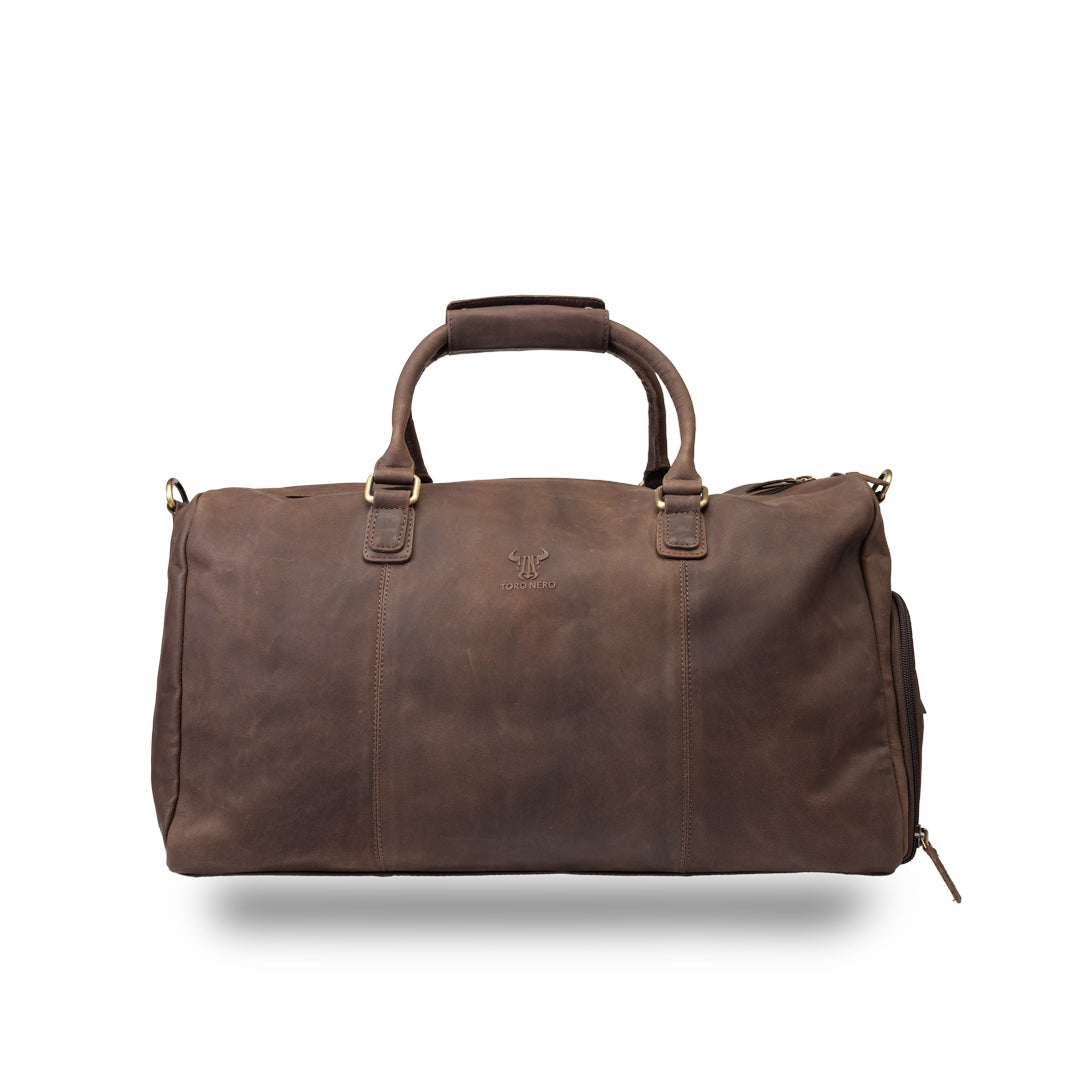 Bolsa de viaje/deporte de piel natural marrón oscuro Travel Bag