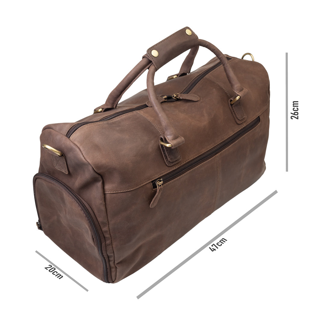 Bolsa de viaje/deporte de piel natural marrón oscuro Travel Bag
