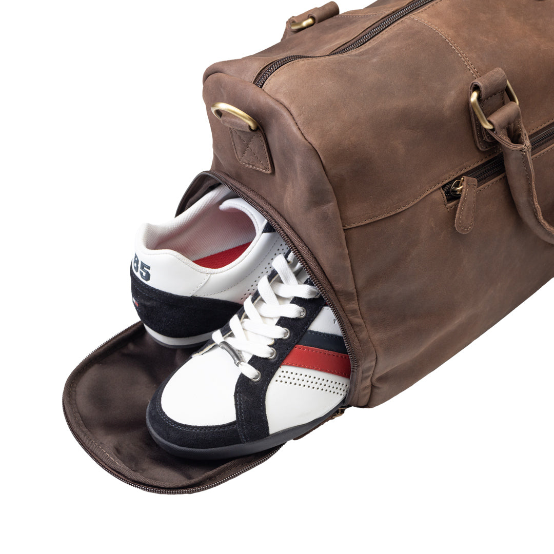 Bolsa de viaje/deporte de piel natural marrón oscuro Travel Bag