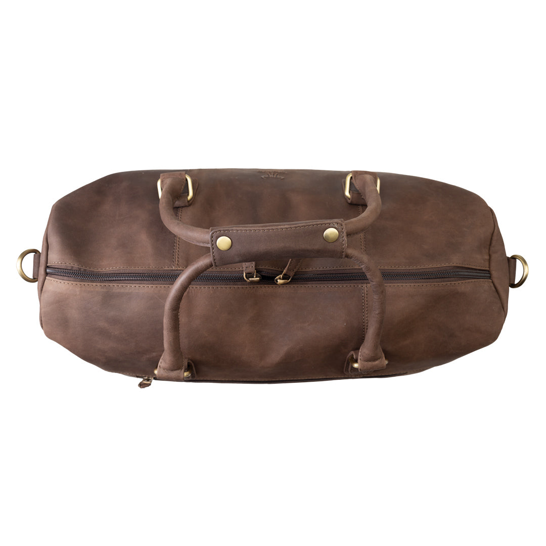 Bolsa de viaje/deporte de piel natural marrón oscuro Travel Bag