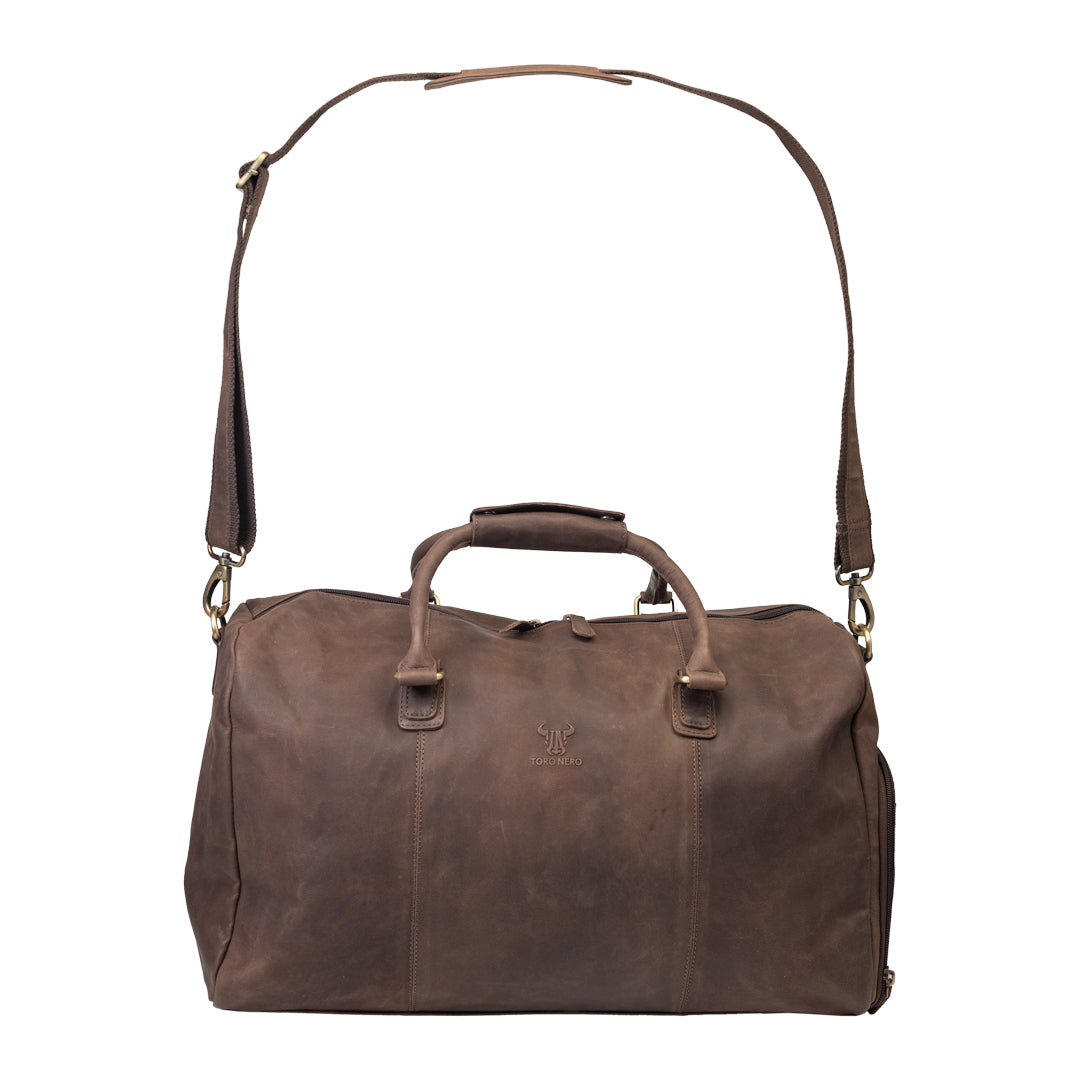Bolsa de viaje/deporte de piel natural marrón oscuro Travel Bag