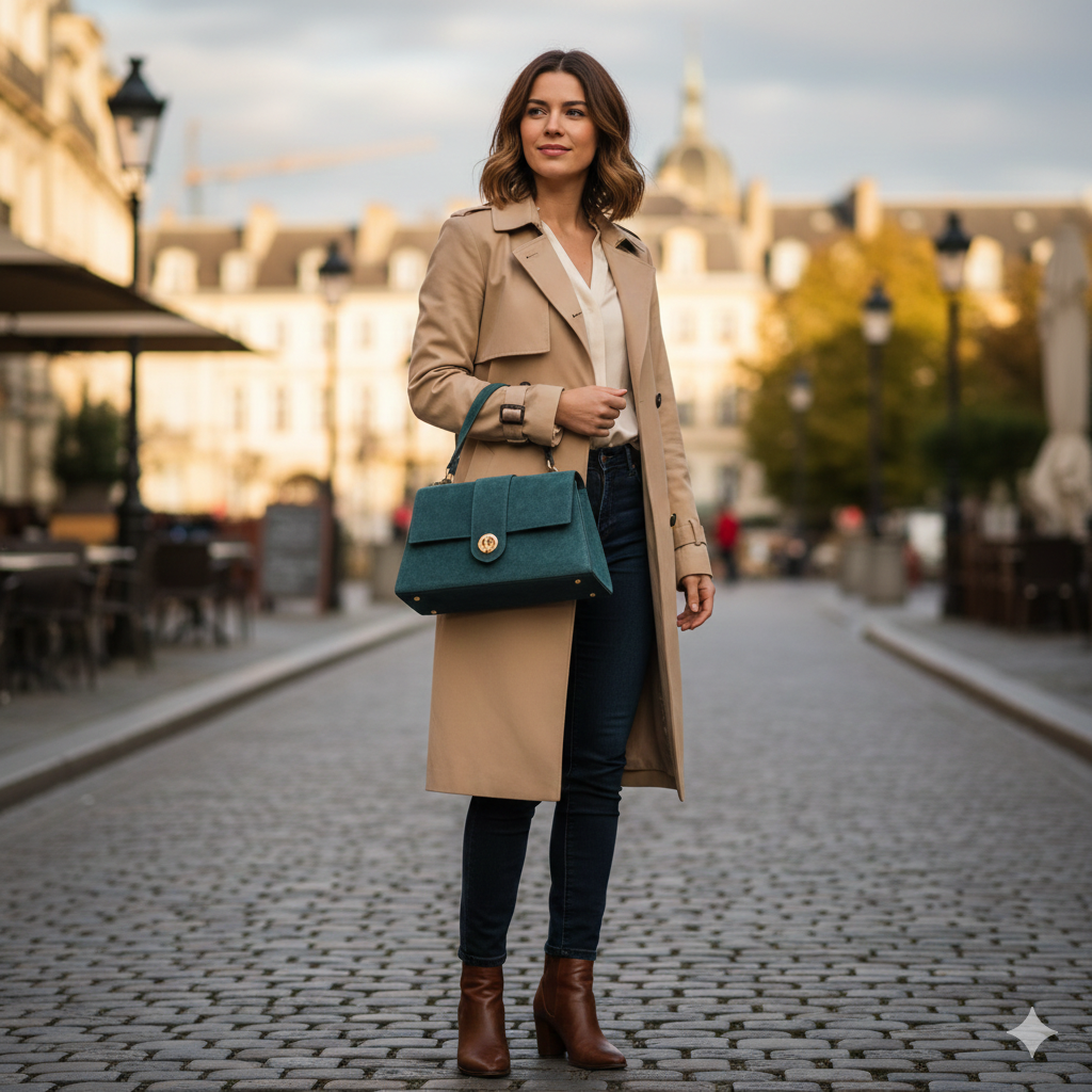 Bolso de mujer de piel natural verde Verona