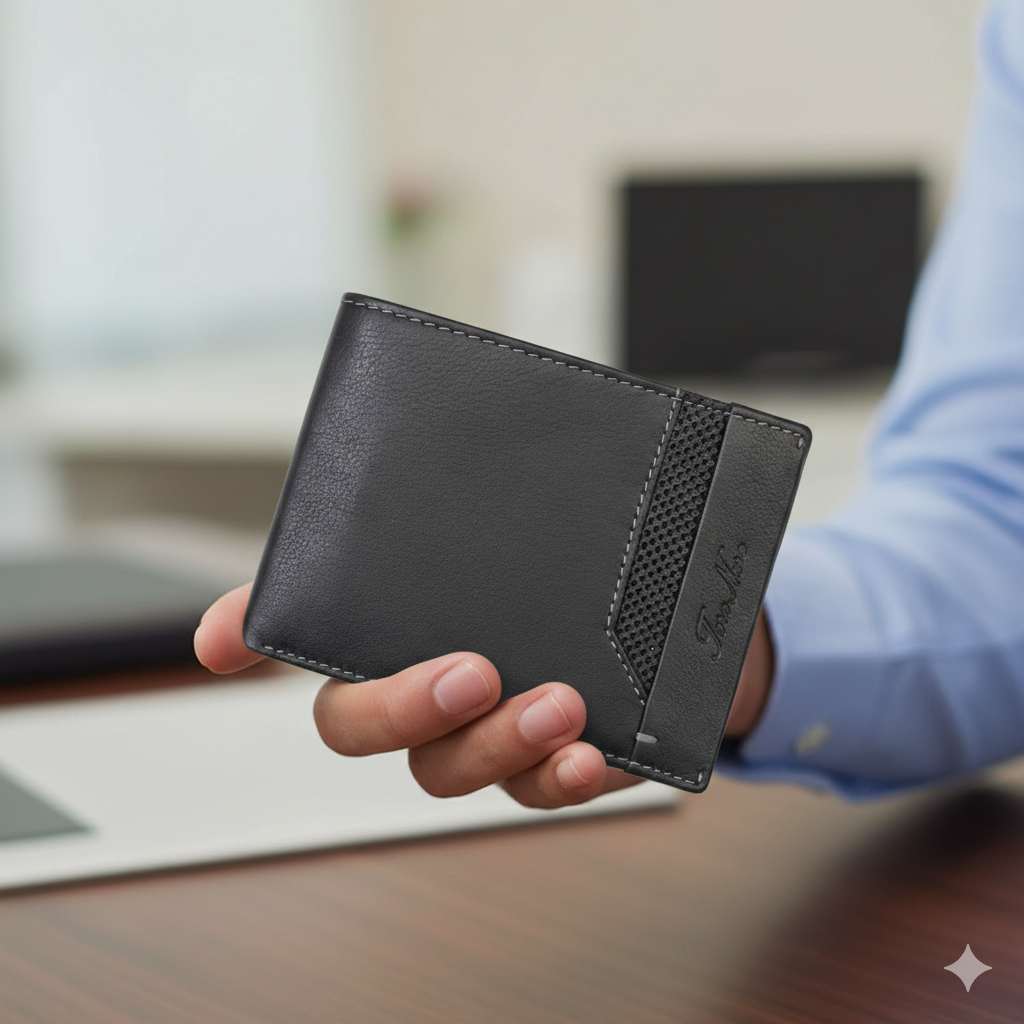 Мъжки портфейл от естествена кожа, черен - Line Vox, RFID защита