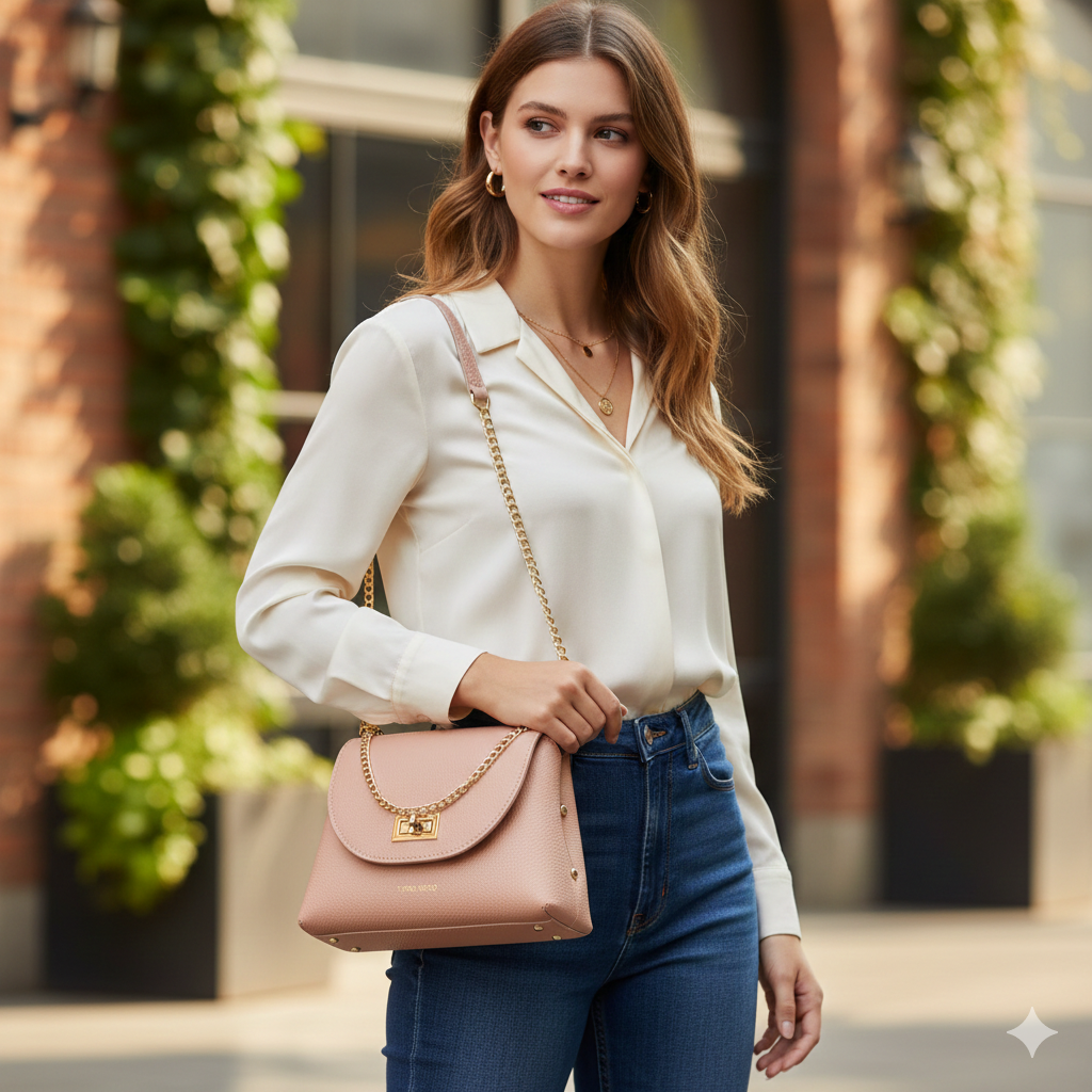 Bolso de mujer de piel natural rosa palo Raisa