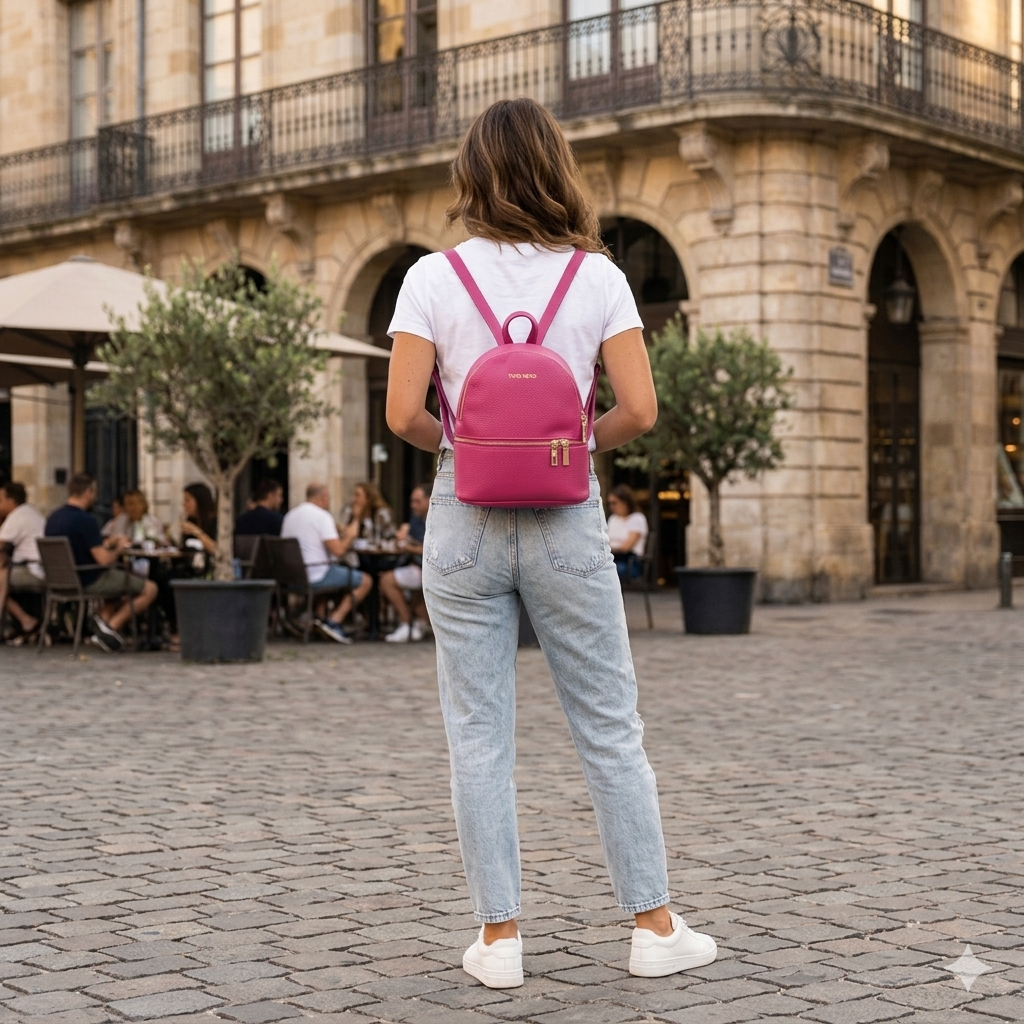 Mochila de piel natural fucsia para mujer Teen Spirit