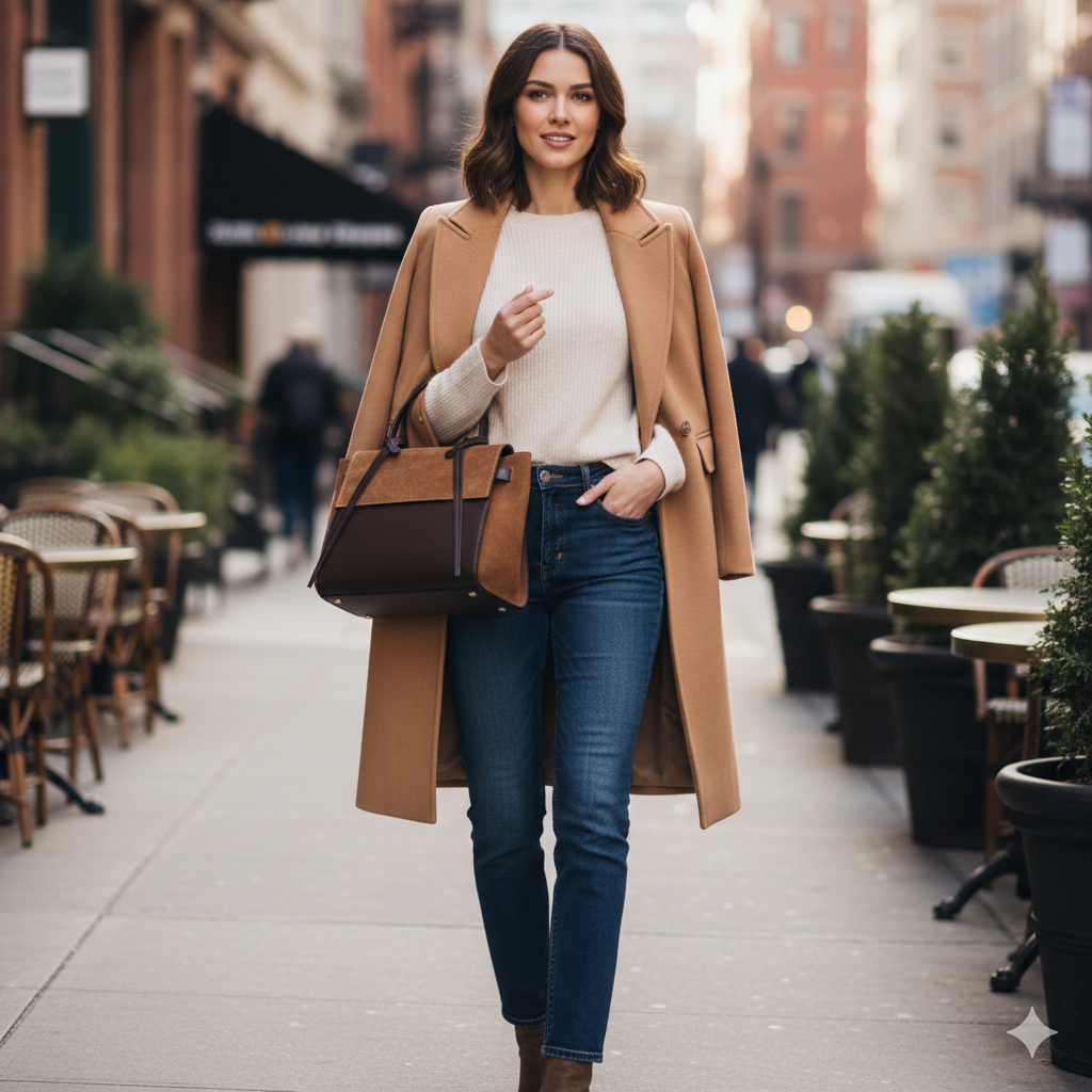 Bolso de mujer de piel natural marrón-marrón oscuro Erika