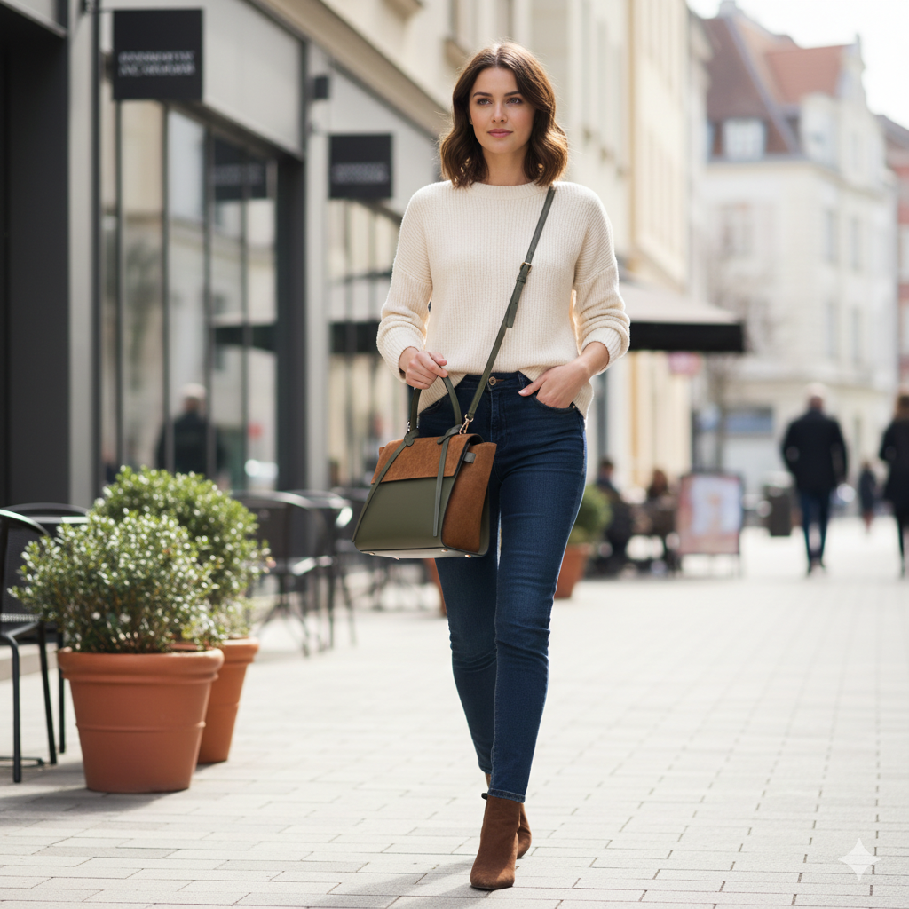 Bolso de mujer de piel natural marrón verdoso Erika