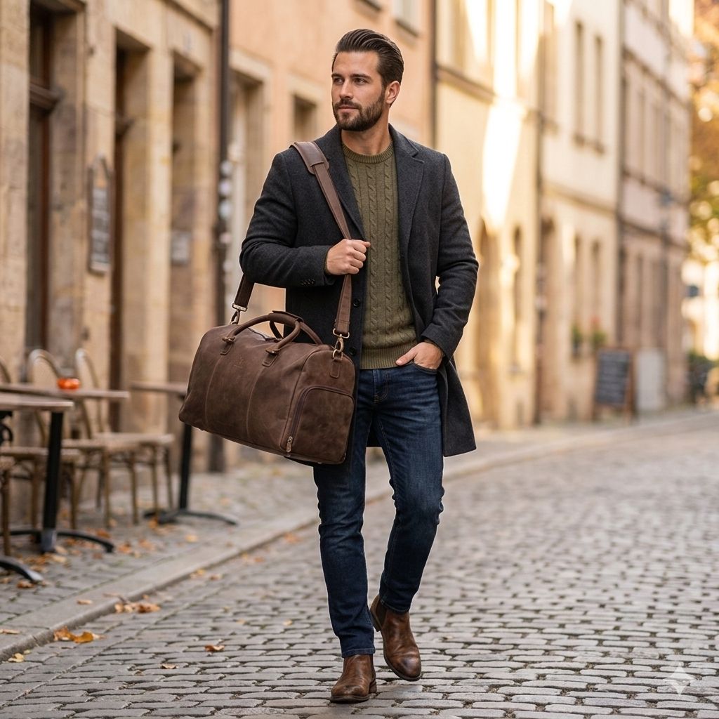 Bolsa de viaje/deporte de piel natural marrón oscuro Travel Bag