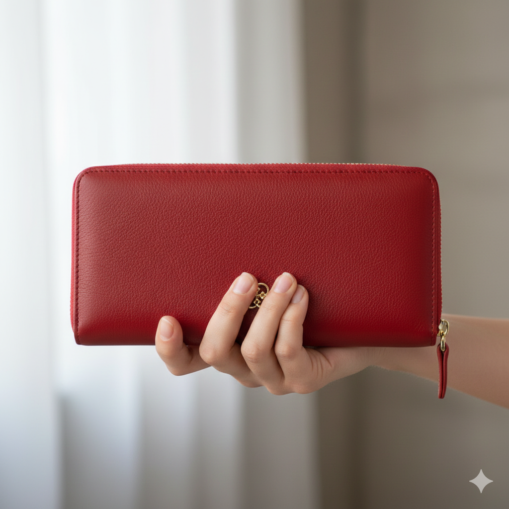 Cartera de mujer de piel natural roja - Arya