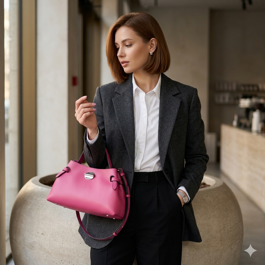Bolso de mujer de piel natural fucsia Tania