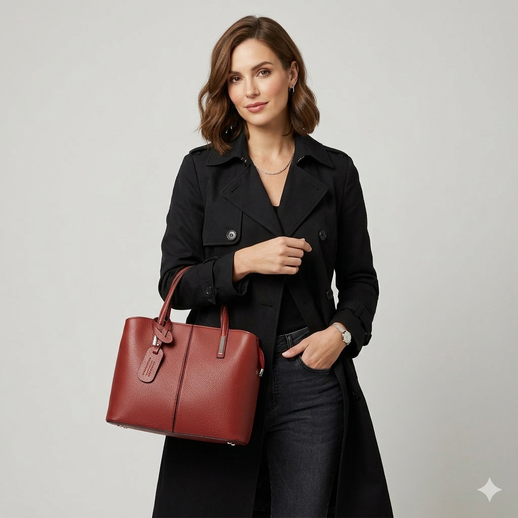 Sac à main pour femme en cuir véritable bordeaux Mara