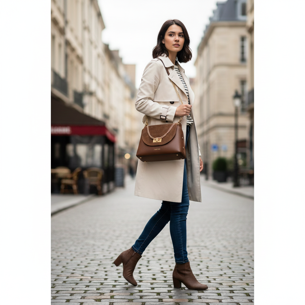 Bolso de mujer de ante natural, marrón Raisa