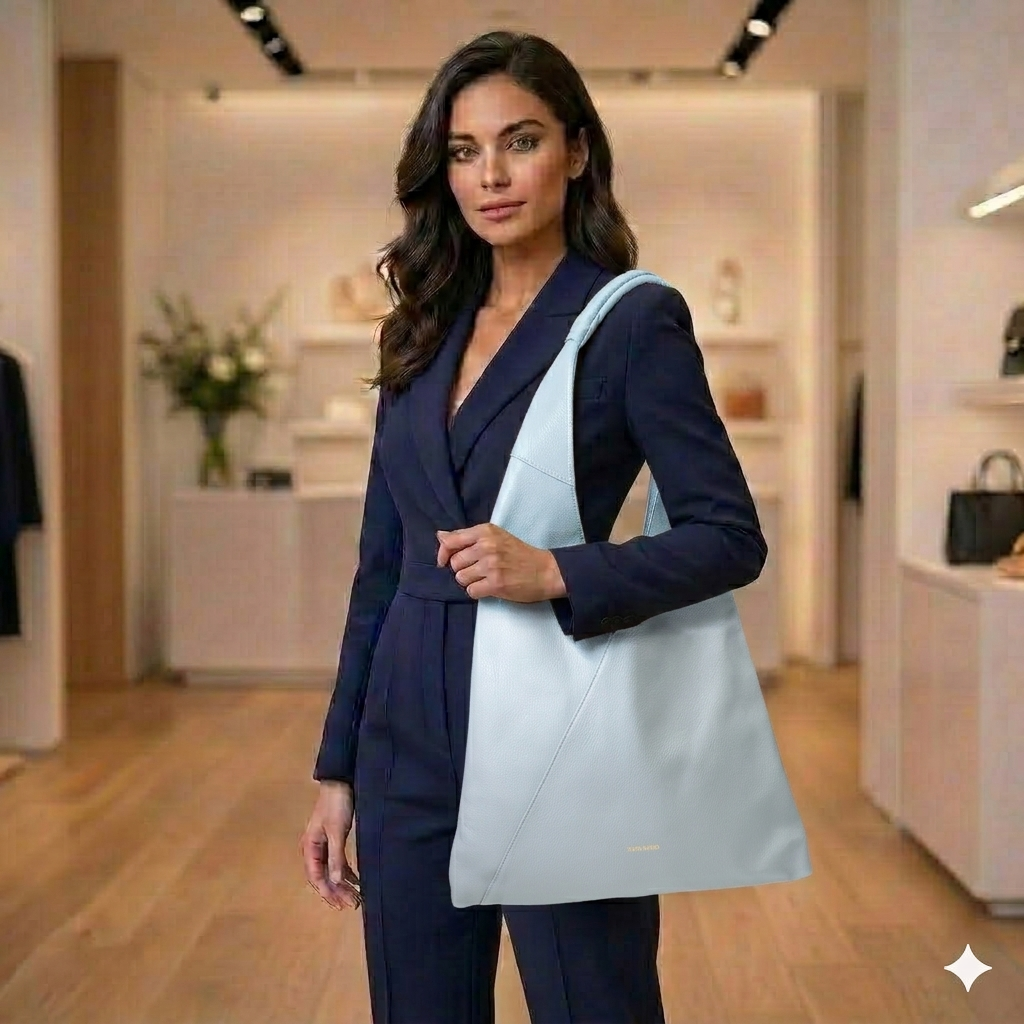 Bolso de mujer de piel natural azul claro Camelia