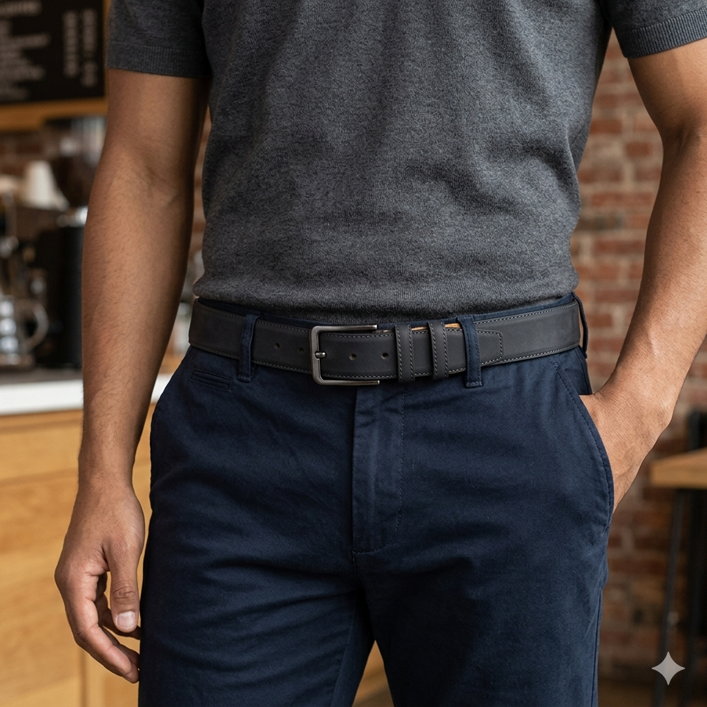 Cinturón para hombre de cuero natural negro Vang