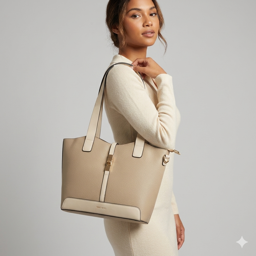 Bolso de mujer de piel natural beige-gris topo Sorina