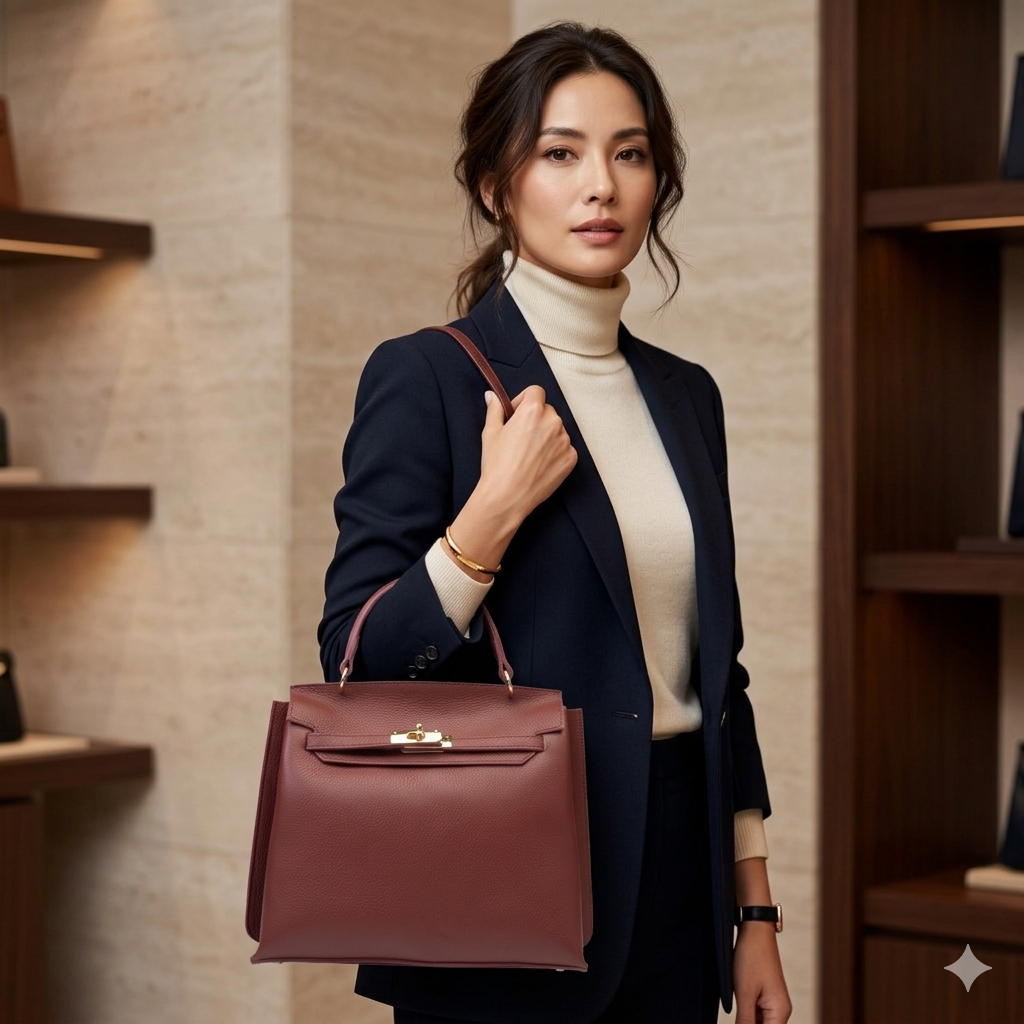 Bolso de mujer de piel natural burdeos Raluca