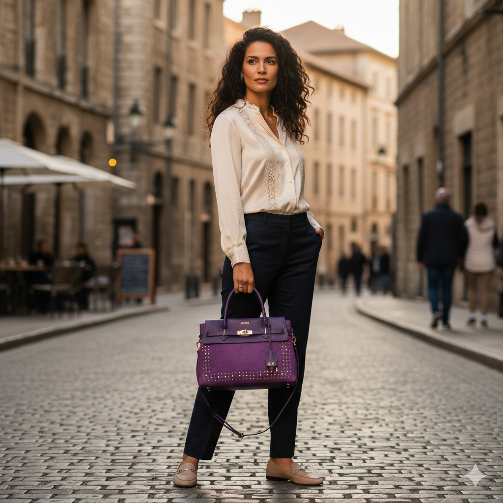 Bolso de mujer de piel genuina violeta Mira