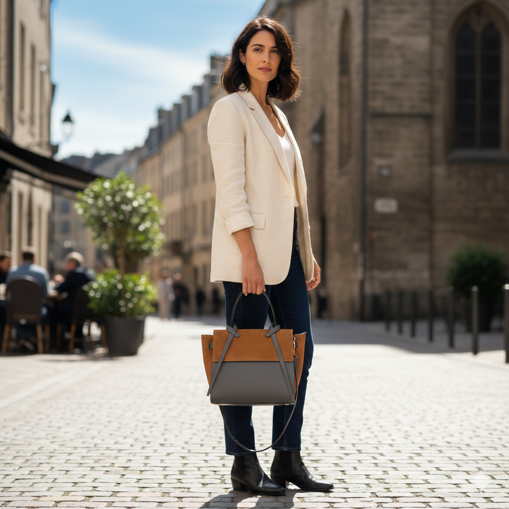 Bolso de mujer de piel natural marrón grisácea Erika