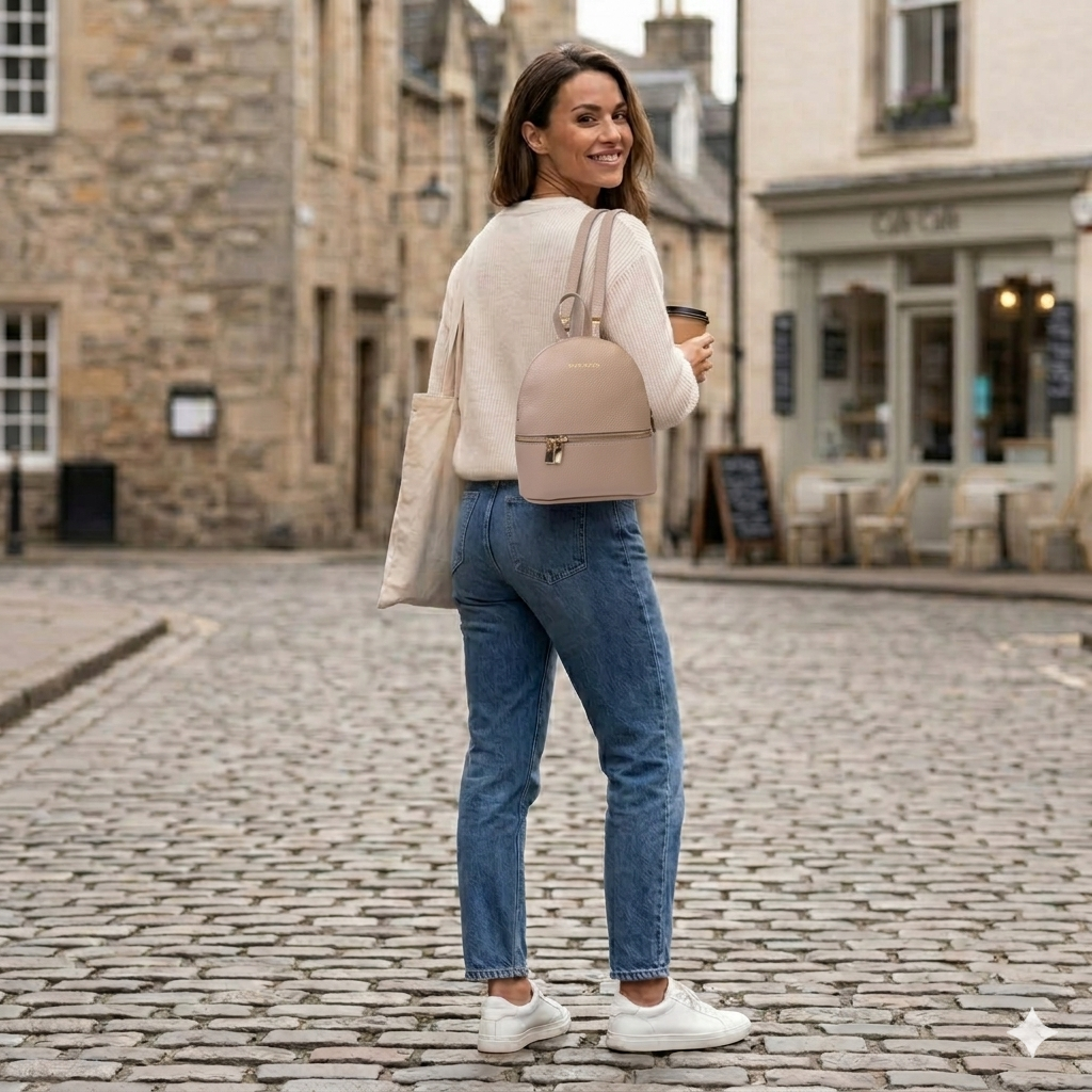 Mochila de piel natural rosa palo para mujer Teen Spirit