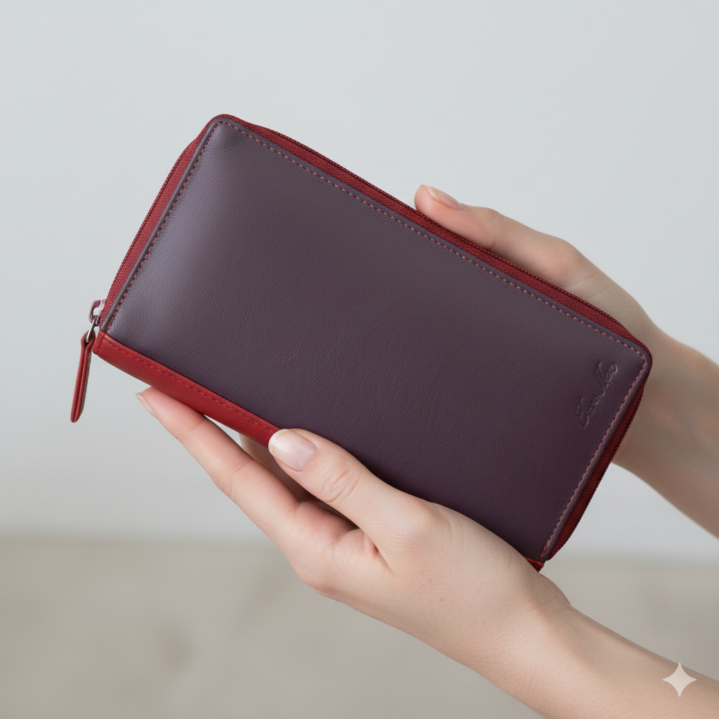 Billetera de mujer de cuero natural morado Ina, protección RFID