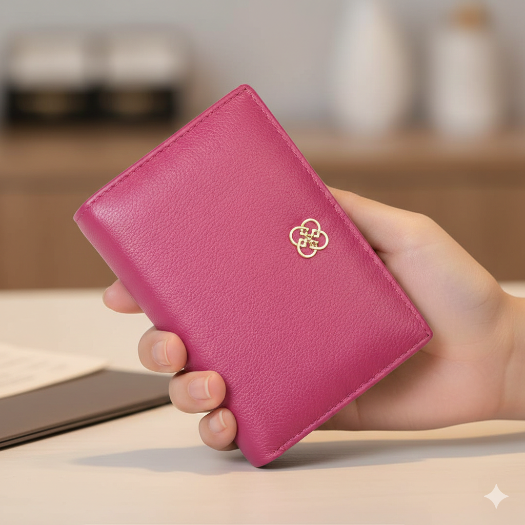 Cartera de mujer de piel natural fucsia-detail Little