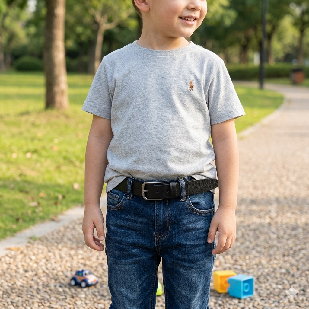 Cinturón para niños de cuero natural negro New kids