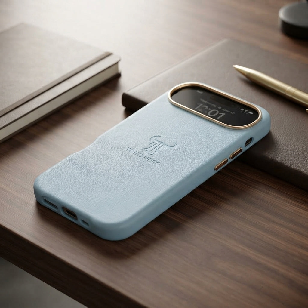 Husa telefon din piele naturala albastru deschis Iphone Air17