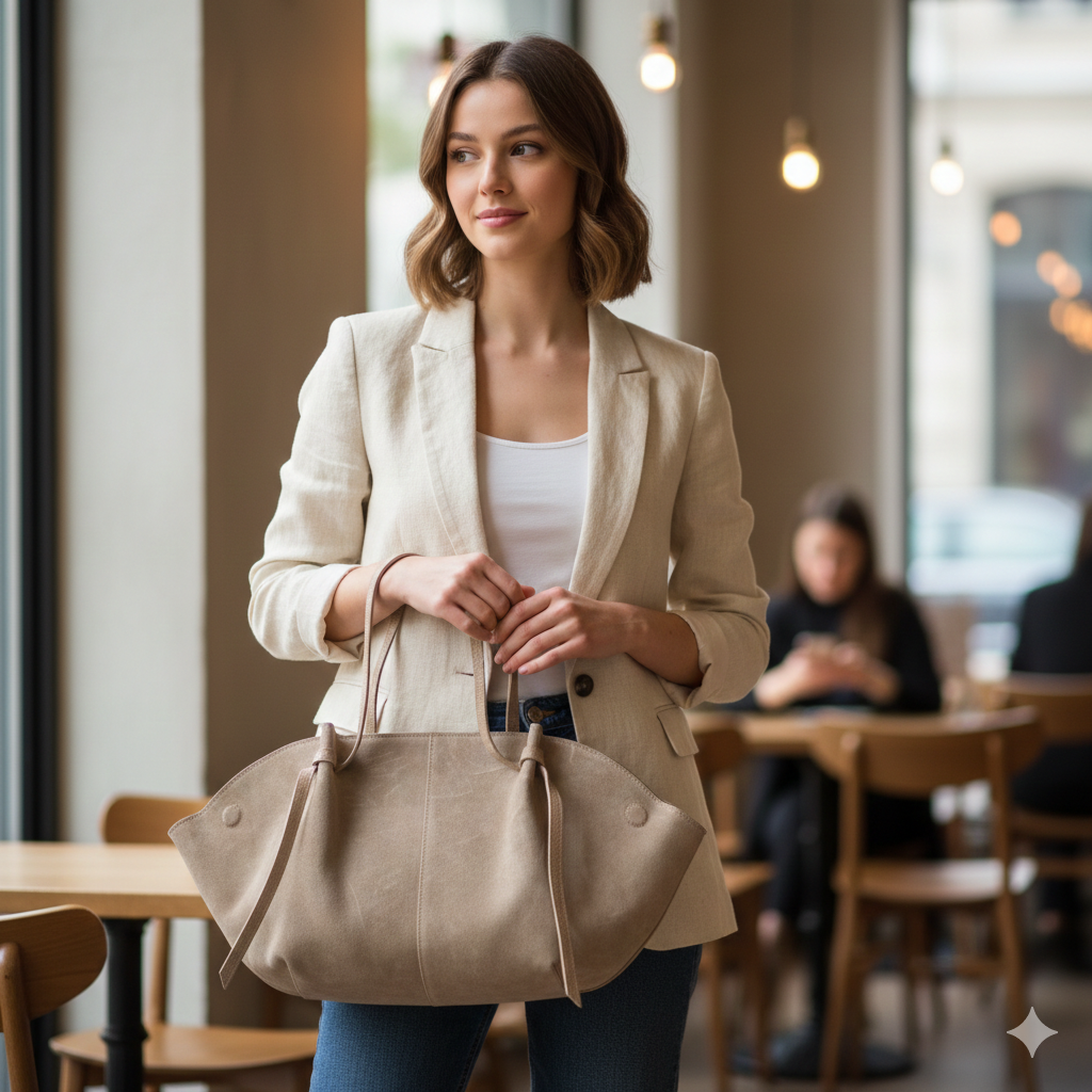 Bolso de piel natural color topo claro para mujer Alice
