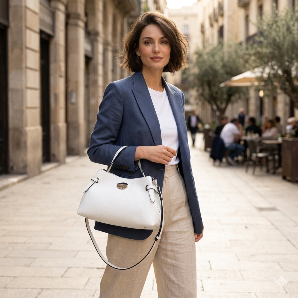 Bolso de mujer de piel natural blanco Tania