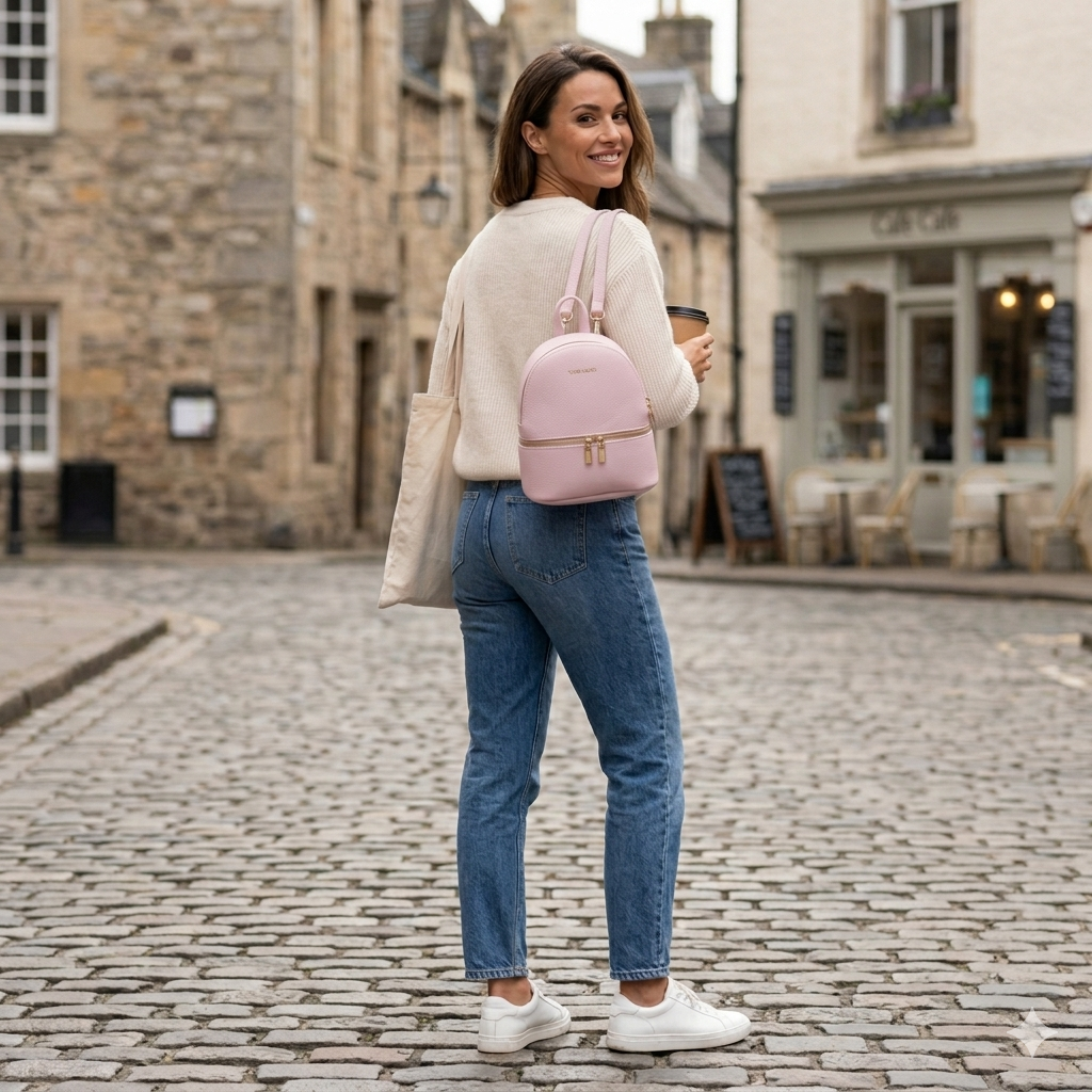 Mochila de piel natural lila para mujer Teen Spirit
