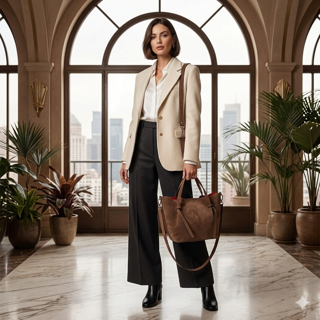 Bolso de mujer de piel serraje natural marrón Loretta