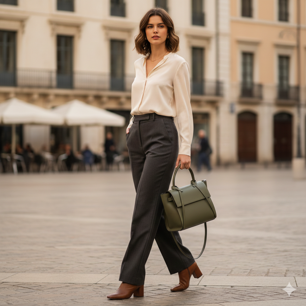 Bolso de mujer de piel natural verde militar Erika