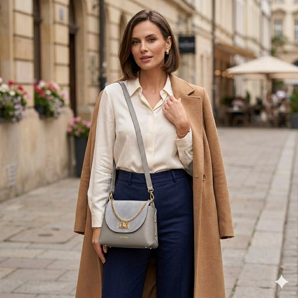 Bolso de mujer de ante natural, gris Raisa