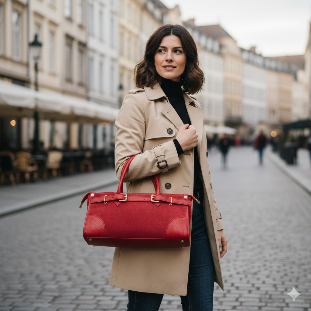 Bolso de piel natural para mujer rojo Evelin