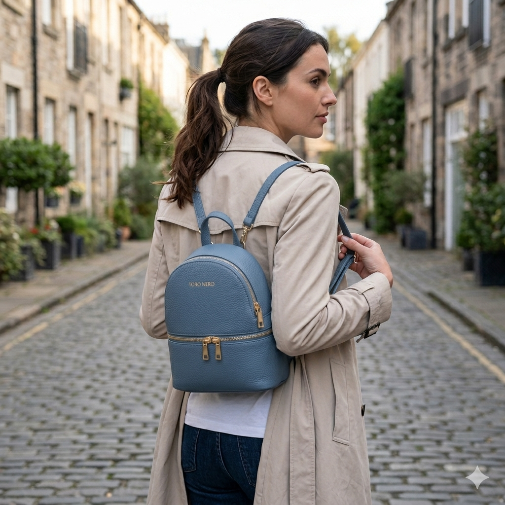 Sac à dos femme en cuir véritable bleu Teen Spirit