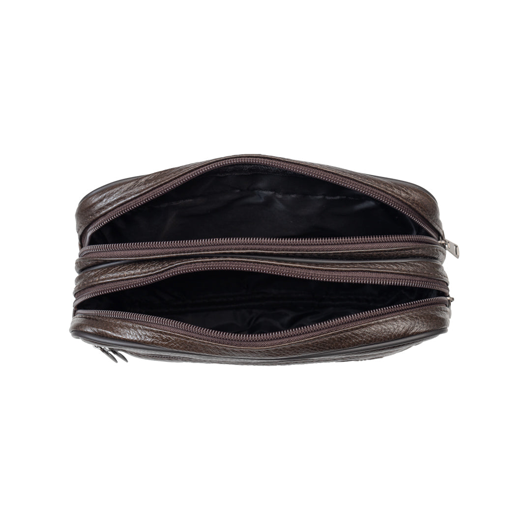 Riñonera de piel auténtica marrón para hombre con asa y correa