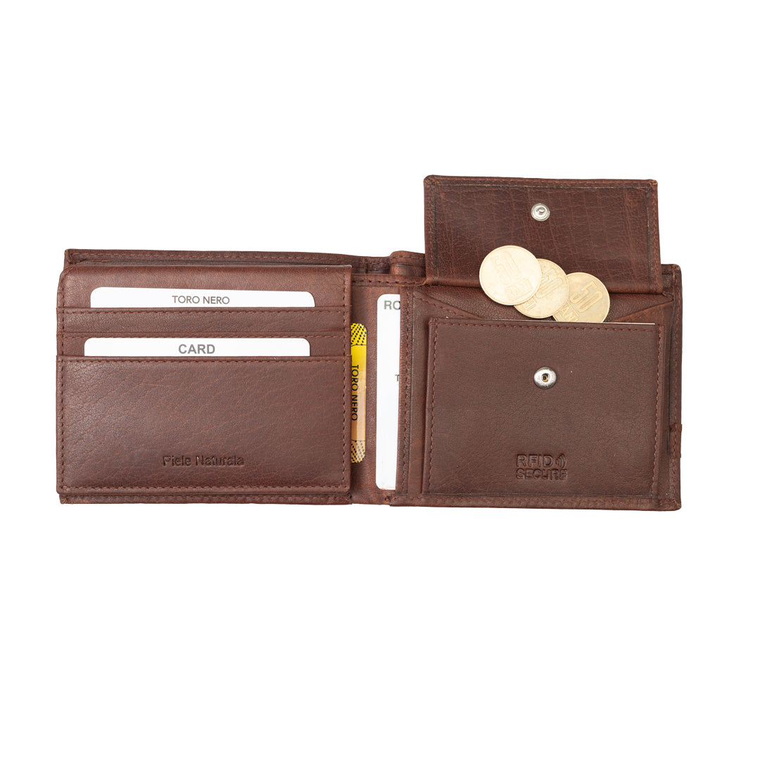 Cartera de hombre de cuero genuino marrón Andy, protección RFID