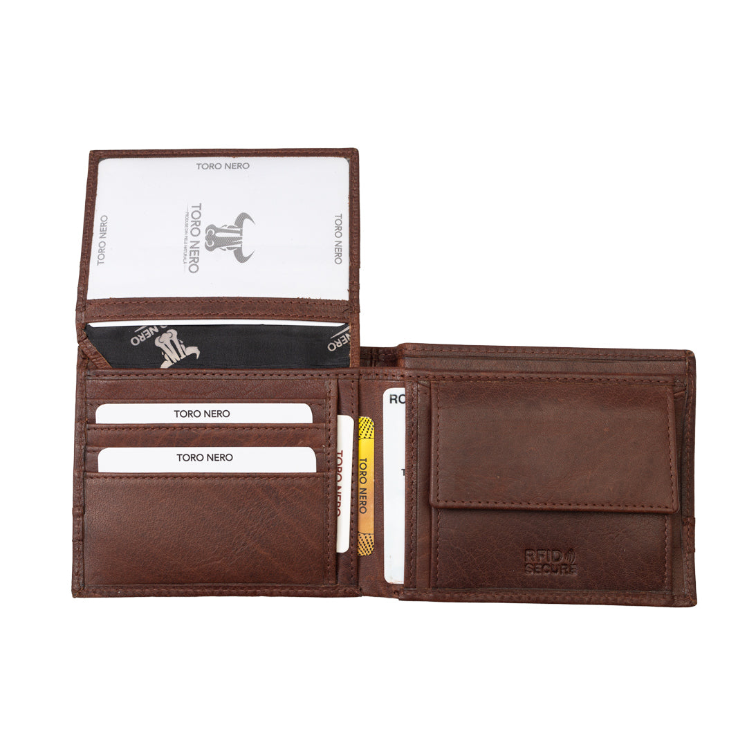 Cartera de hombre de cuero genuino marrón Andy, protección RFID