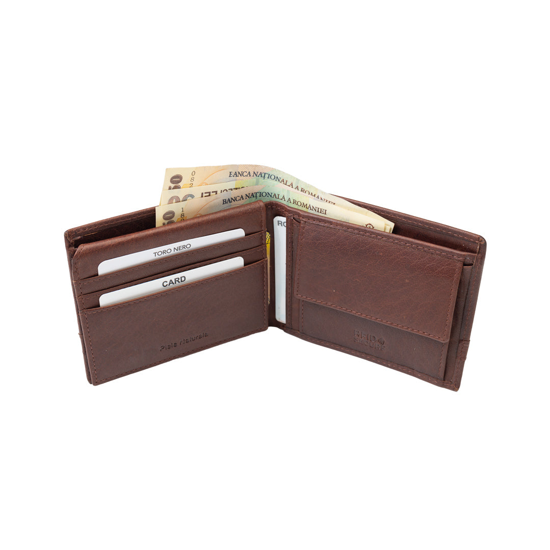 Cartera de hombre de cuero genuino marrón Andy, protección RFID