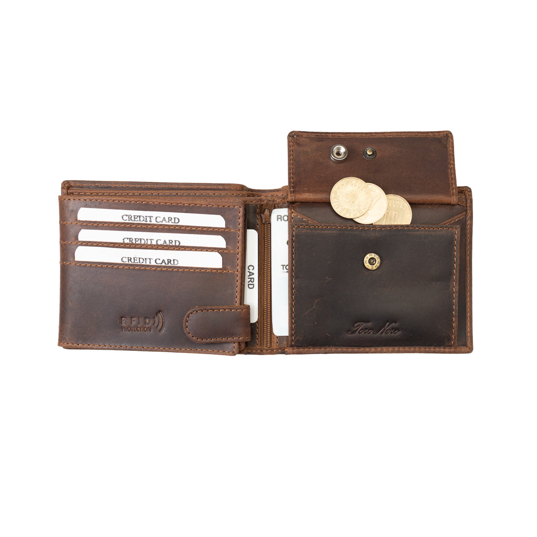 Cartera de hombre de cuero natural marrón OIL