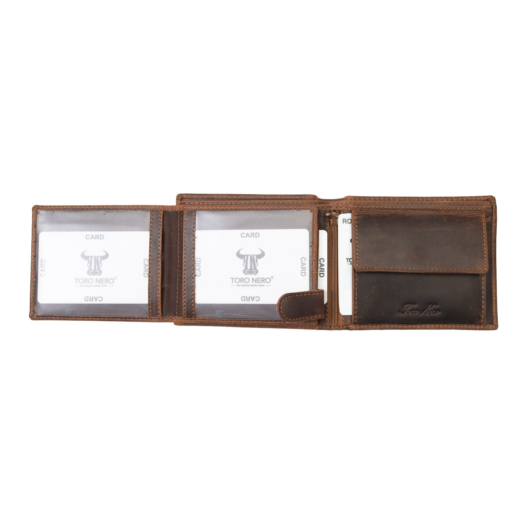 Cartera de hombre de cuero natural marrón OIL