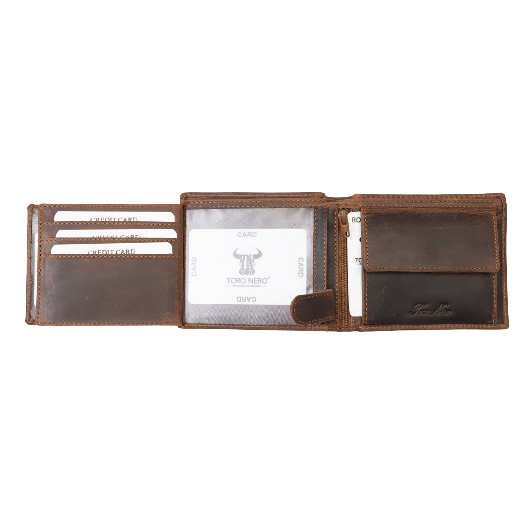 Cartera de hombre de cuero natural marrón OIL