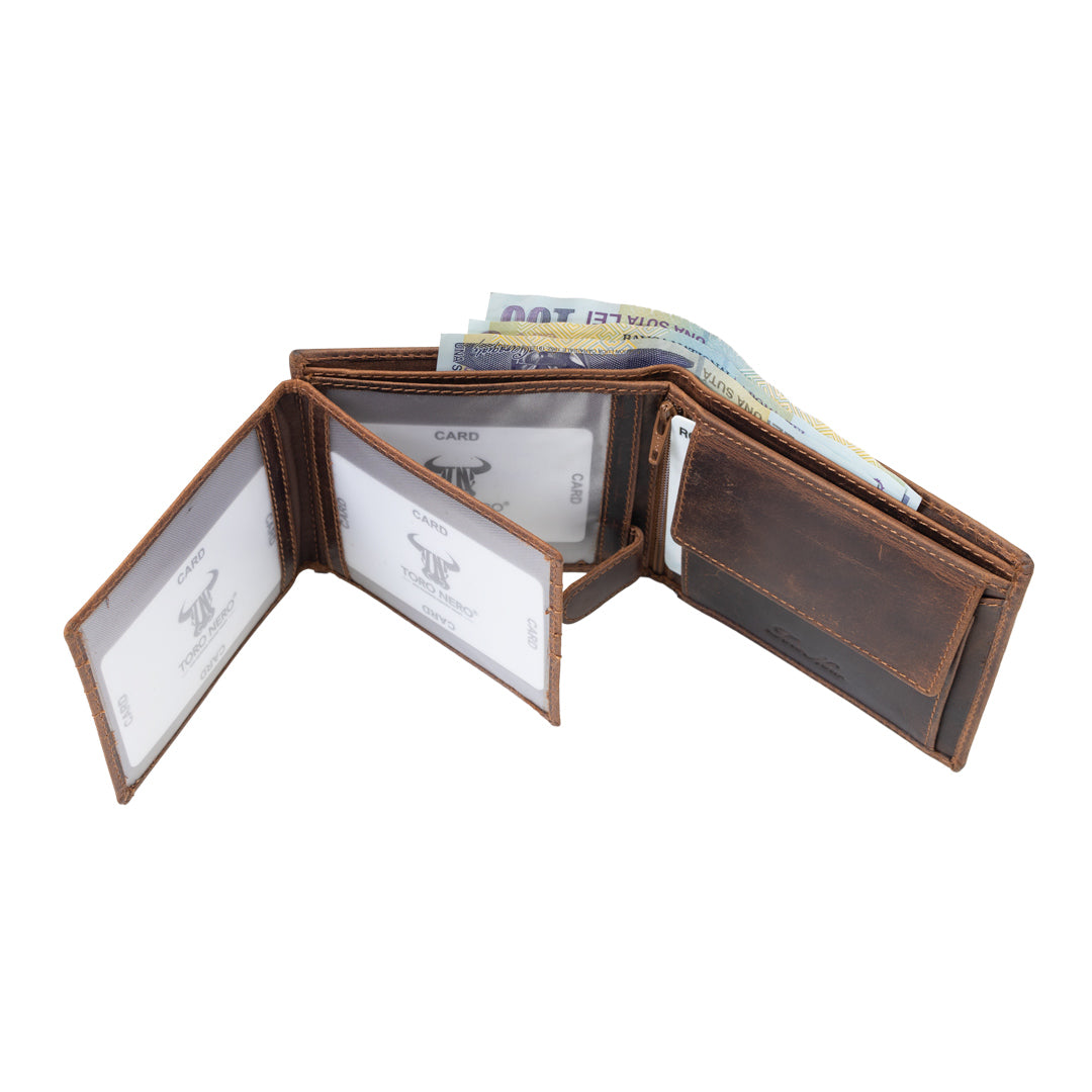 Cartera de hombre de cuero natural marrón OIL