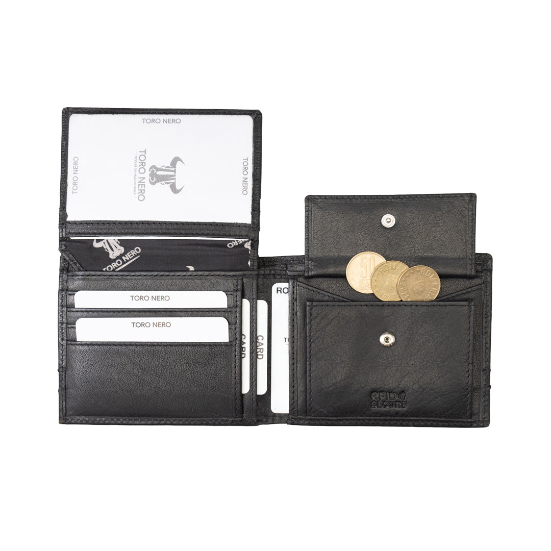 Cartera de hombre de cuero genuino negro Andy, protección RFID