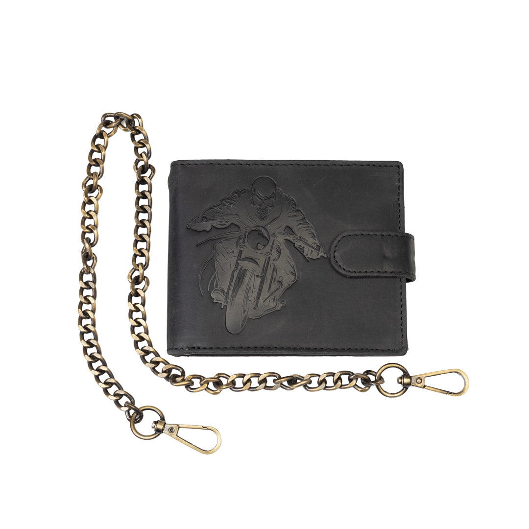 Cartera de hombre de cuero genuino negro Motorbike