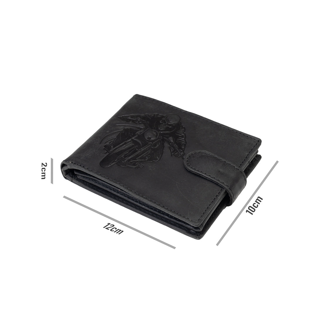 Cartera de hombre de cuero genuino negro Motorbike