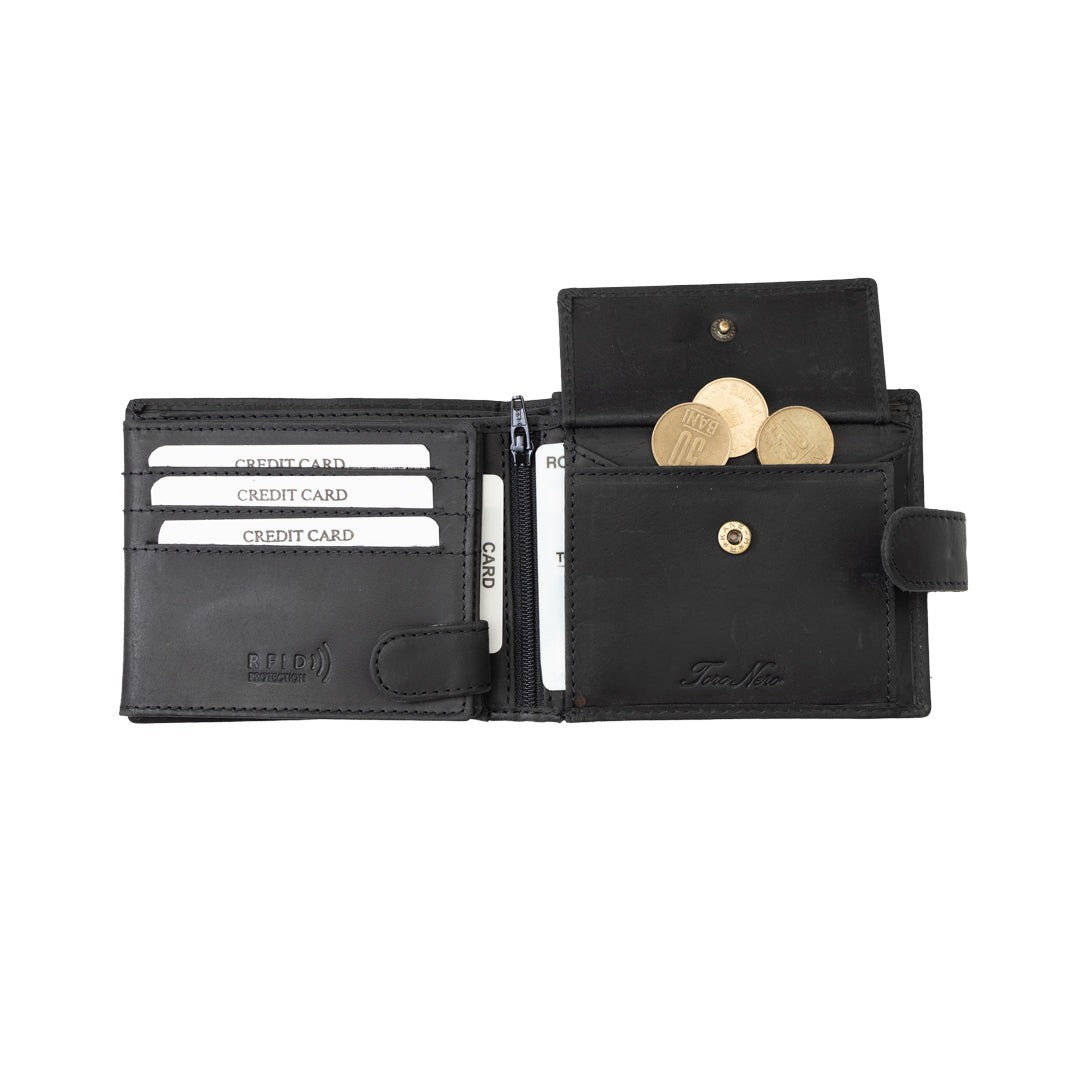 Cartera de hombre de cuero genuino negro Motorbike