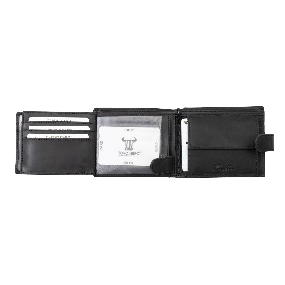 Cartera de hombre de cuero genuino negro Motorbike