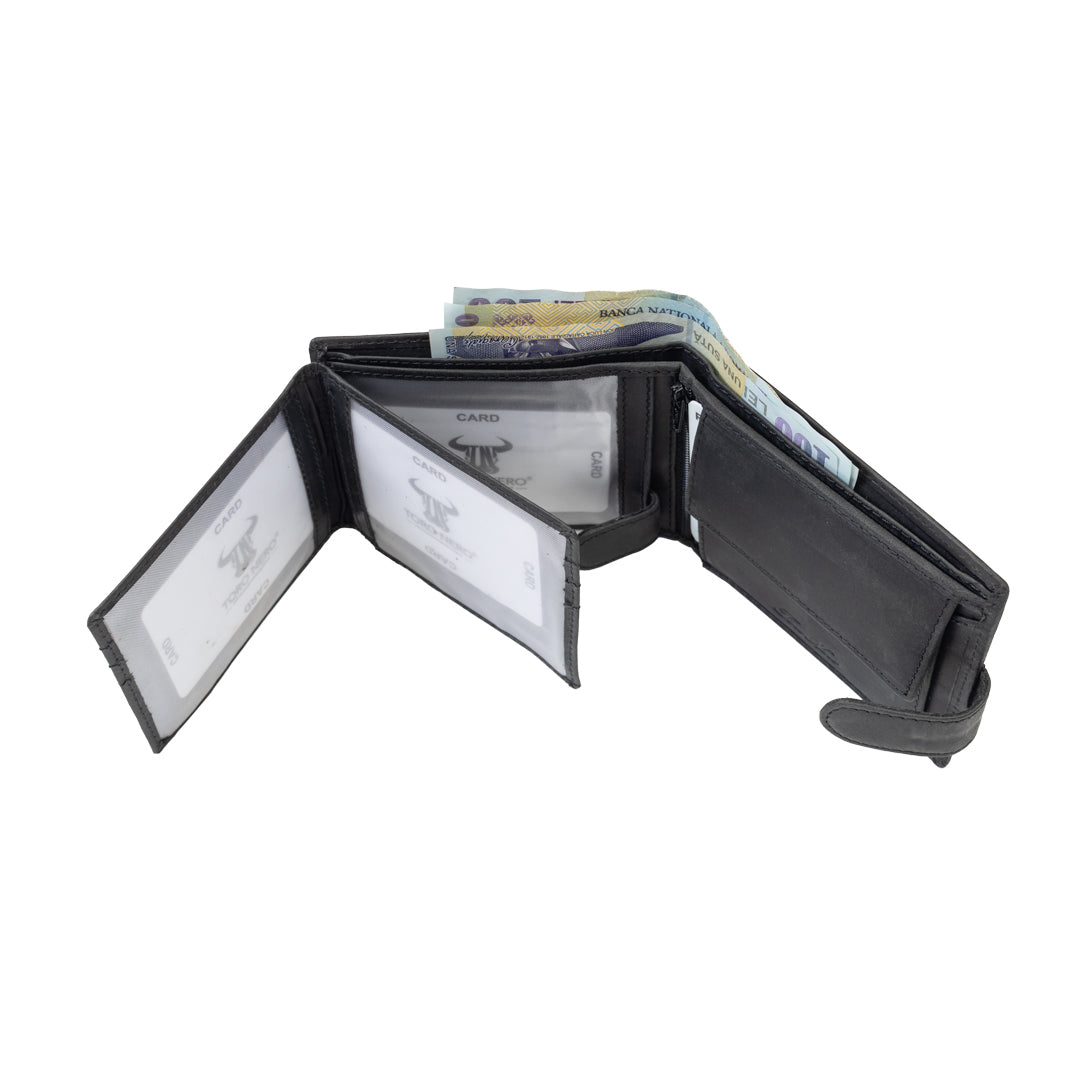 Cartera de hombre de cuero genuino negro Motorbike