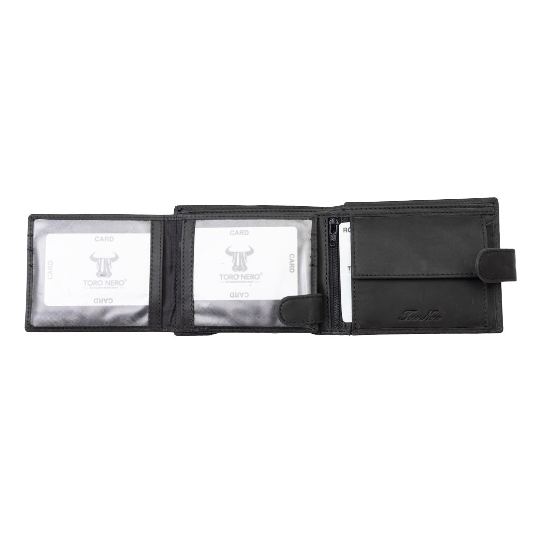 Cartera de hombre de cuero genuino negro Motorbike